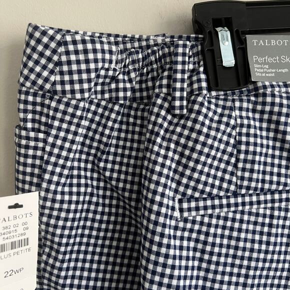 Talbots Perfect Skimmer Pedal Pusher Pants Slim Leg Navy White Check 22WP NWT - Picture 5 of 9